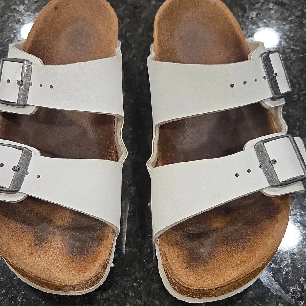 Birkenston Arizona White and Brown Sandals - Picture 4 of 5